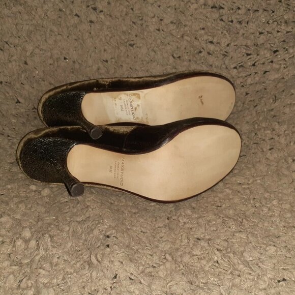 MAX STUDIO-Troy-Olive/Brown Velvet Round Toe Pumps-Filagree Heel-Sz 10-Near Mint - Picture 2 of 7